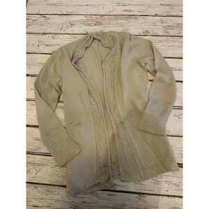 I.E. Womens Beige‎ Crochet Trim Open Front Cardigan Sweater Y2K Boho Medium